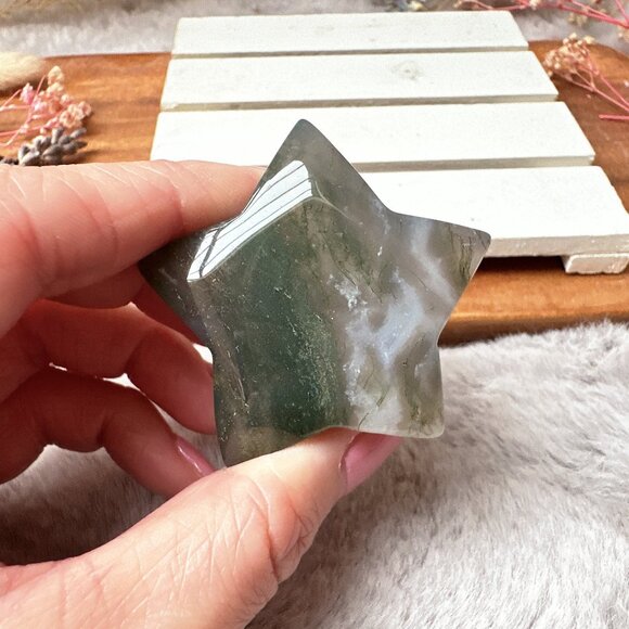 Beautiful Small Moss Agate Star - Picture 2 of 6